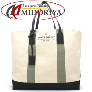 Saint Laurent Paris YSL Tote Bag Canvas Leather Beige Tan Khaki Green Black